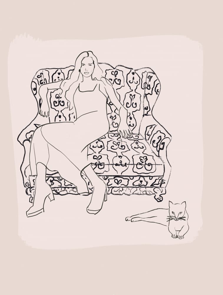 Chic Lounging With Cat by Beate Tubach — canvas wall art