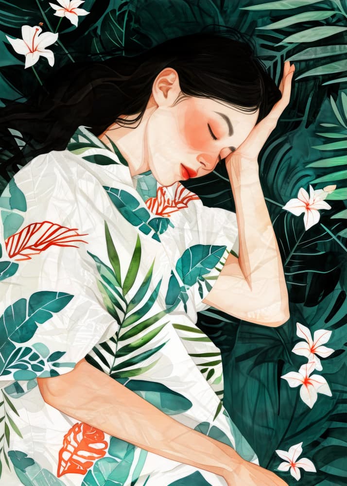Tropical Woman Sleeping by Justyna Jaszke — canvas wall art