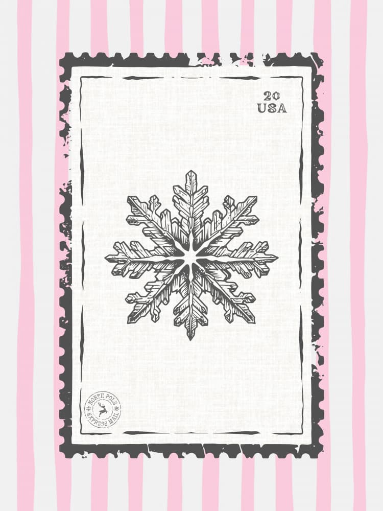 Pink Striped Snowflake Stamp by Jolly and Dash — canvas wall art