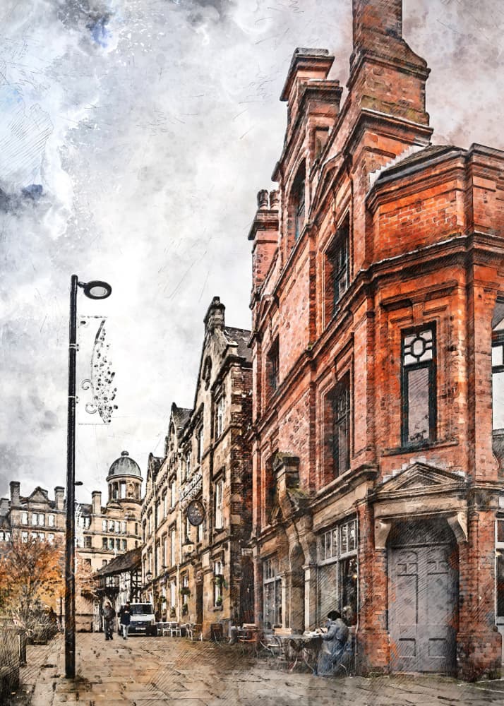 Historic City Street View by Justyna Jaszke — canvas wall art
