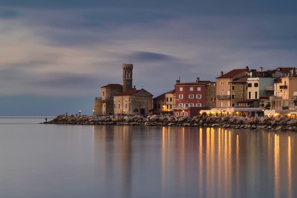 Historic Coastal Evening Glow by Boštjan Hribar — canvas wall art