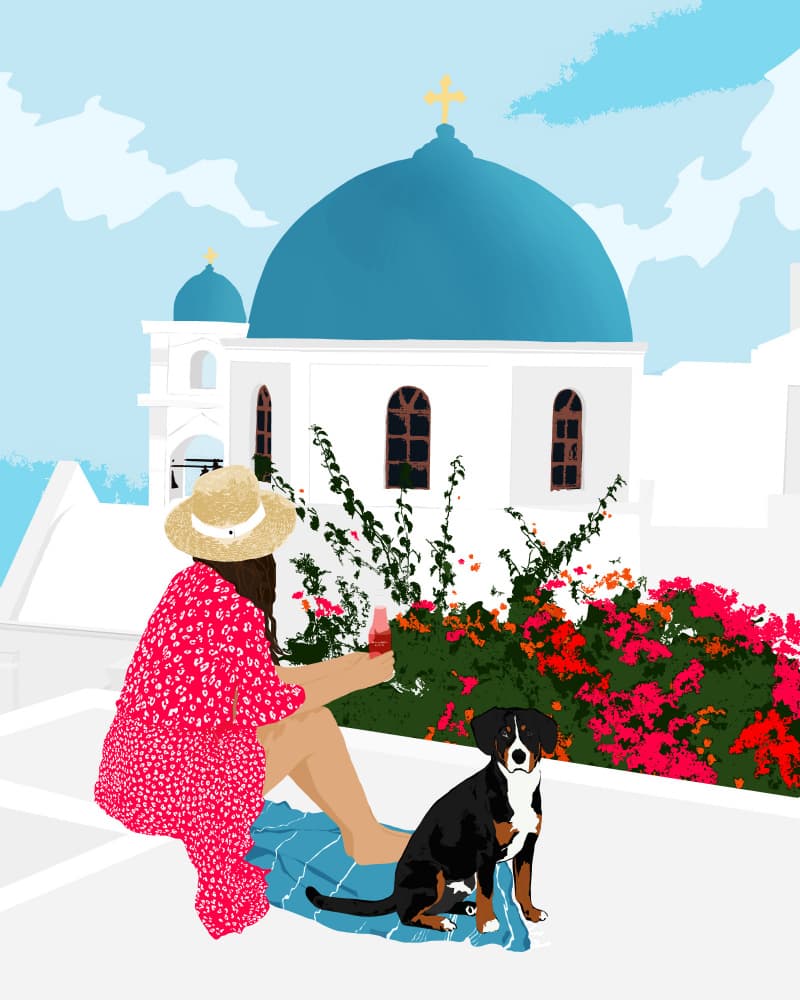 Santorini Relaxation With Dog by Uma Gokhale — canvas wall art