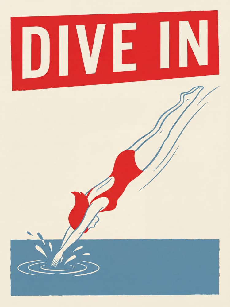 Retro Pool Diver by Andreas Magnusson — canvas wall art