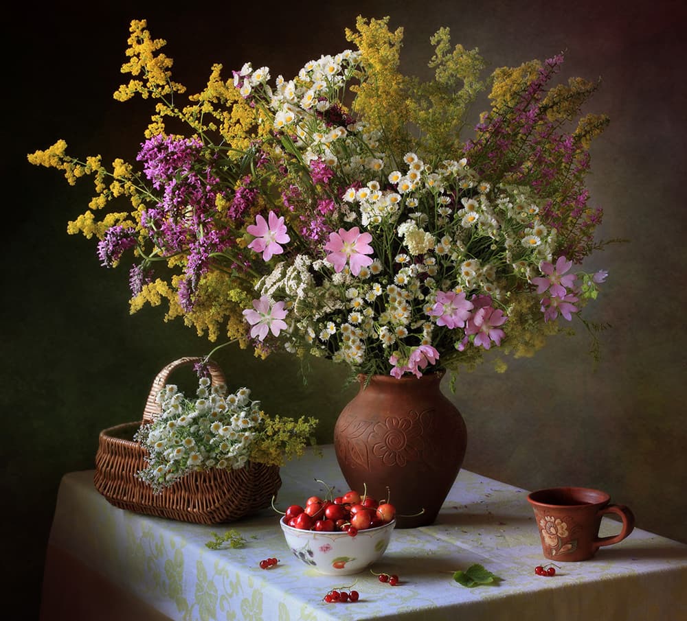 Wildflowers and Summer Berries by Tatyana Skorokhod — canvas wall art