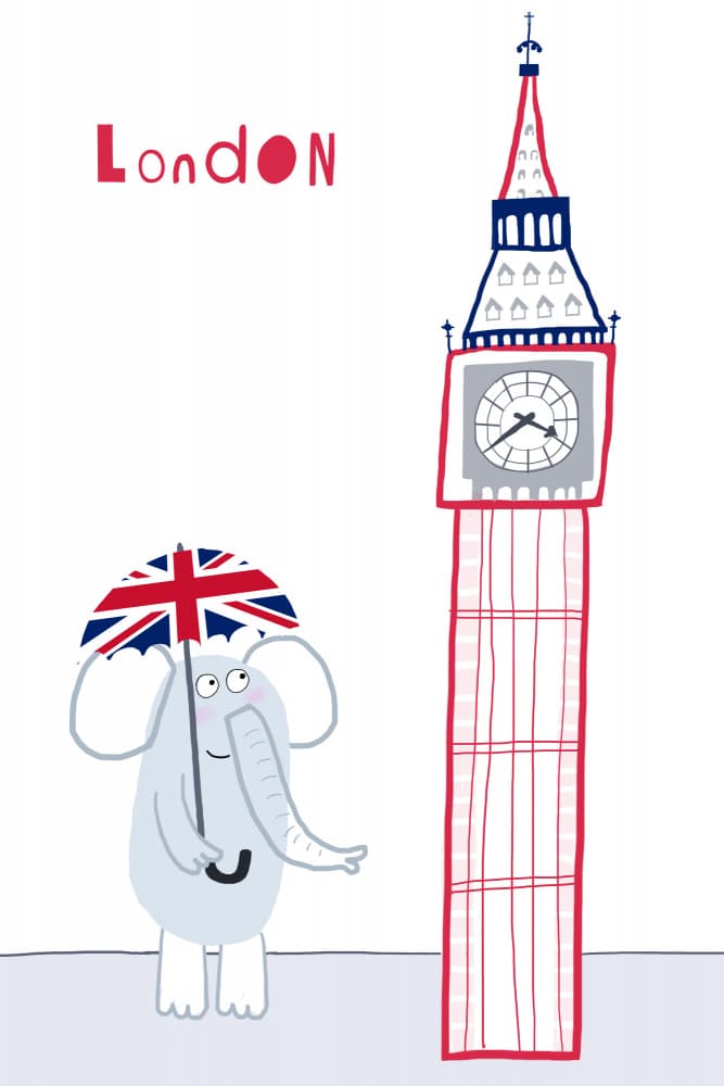 Cute Elephant London Travel by Carla Daly — canvas wall art