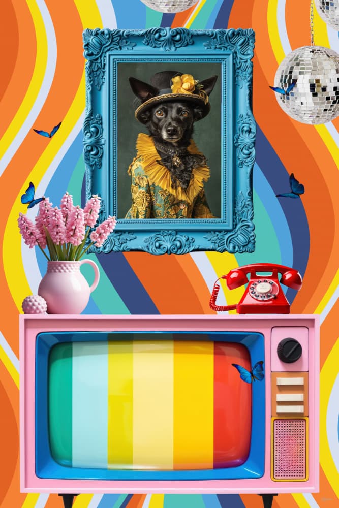 Eclectic Retro Dog Portrait by Sue Skellern — canvas wall art