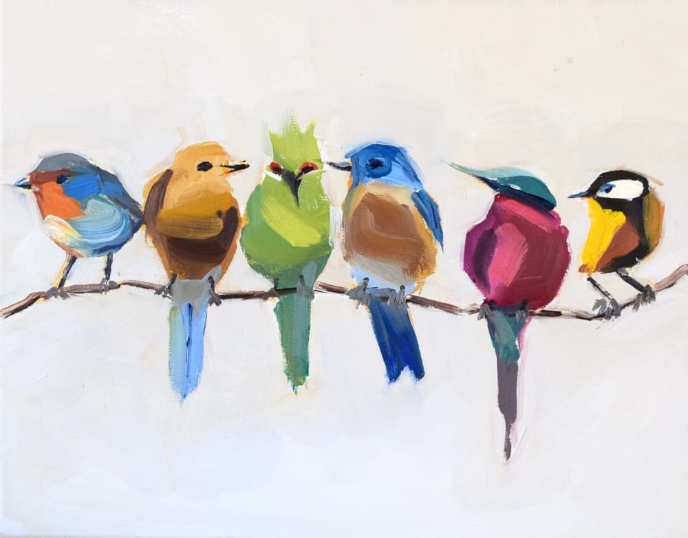 Birds On a Branch by Jenny Westenhofer — canvas wall art