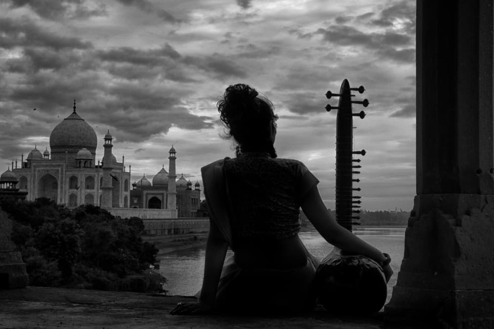 Woman Sitar Taj Mahal by Abhraneel Chakraborty — canvas wall art