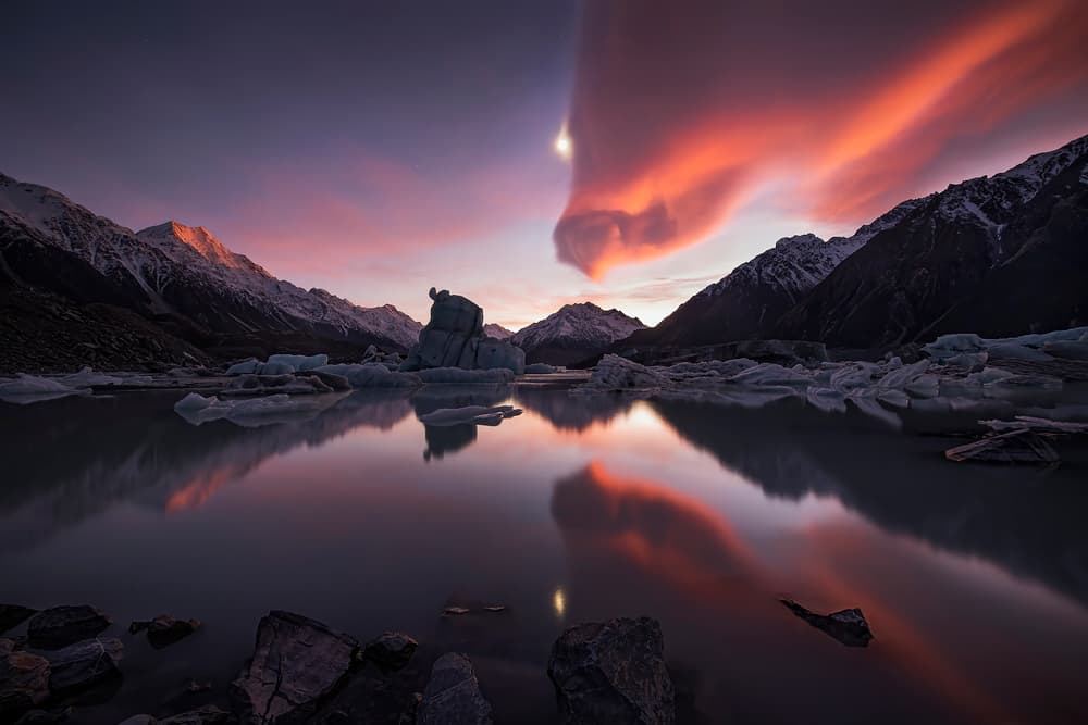 Dramatic Mountain Lake Sunset by Yan Zhang — canvas wall art