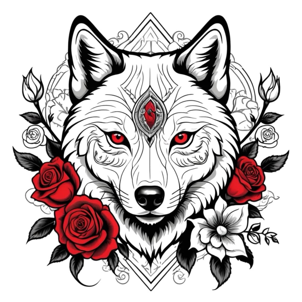 Enchanted Wolf Red Roses by Anda Bieza — canvas wall art