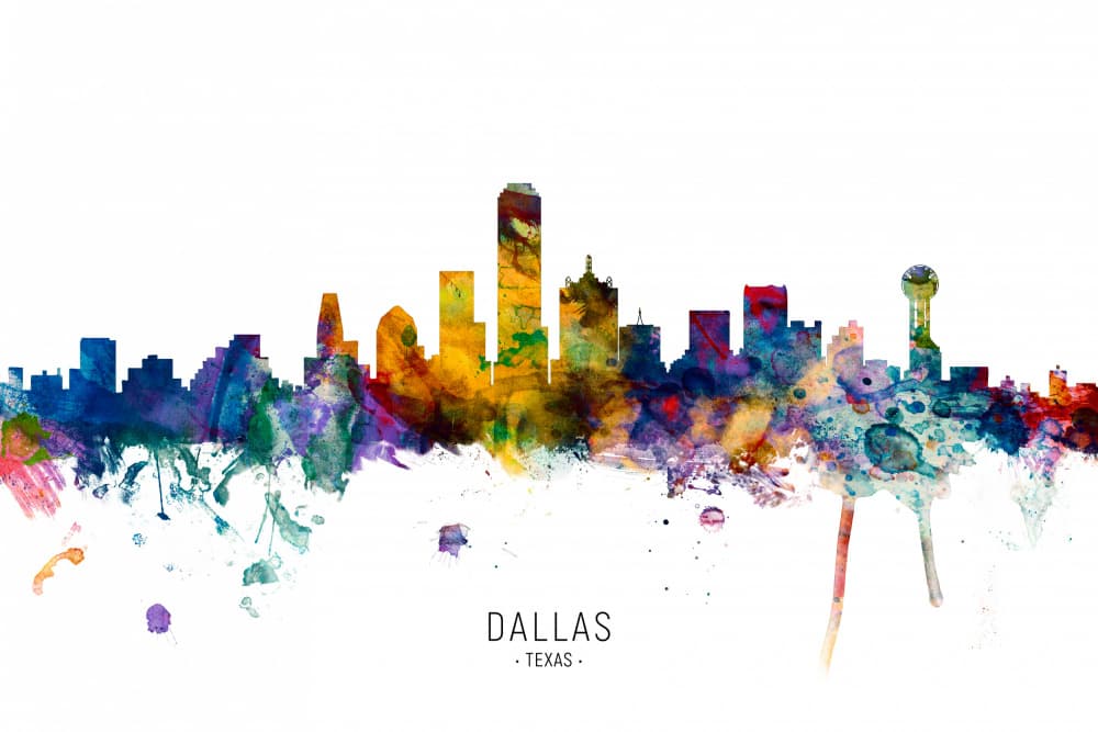 Vibrant Dallas Skyline by Michael Tompsett — canvas wall art