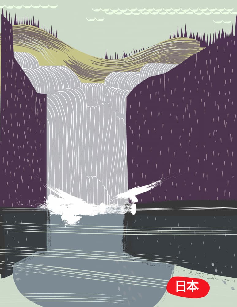 Japanese Waterfall Birds by Nicholas — canvas wall art