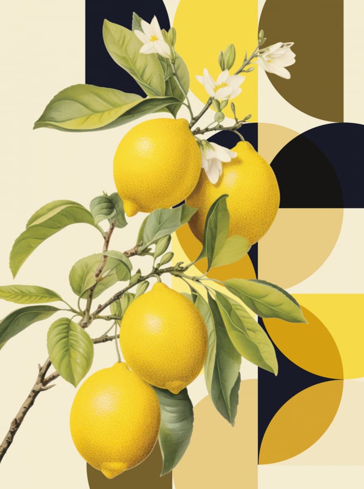 Fresh Lemons Geometric Shapes by Marja van den Hurk — canvas wall art