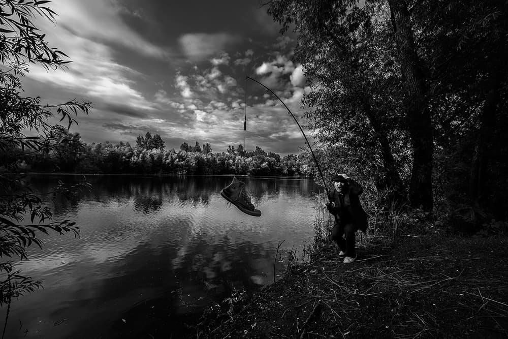 Fishing for a Shoe by mario grobenski - psychodaddy — canvas wall art