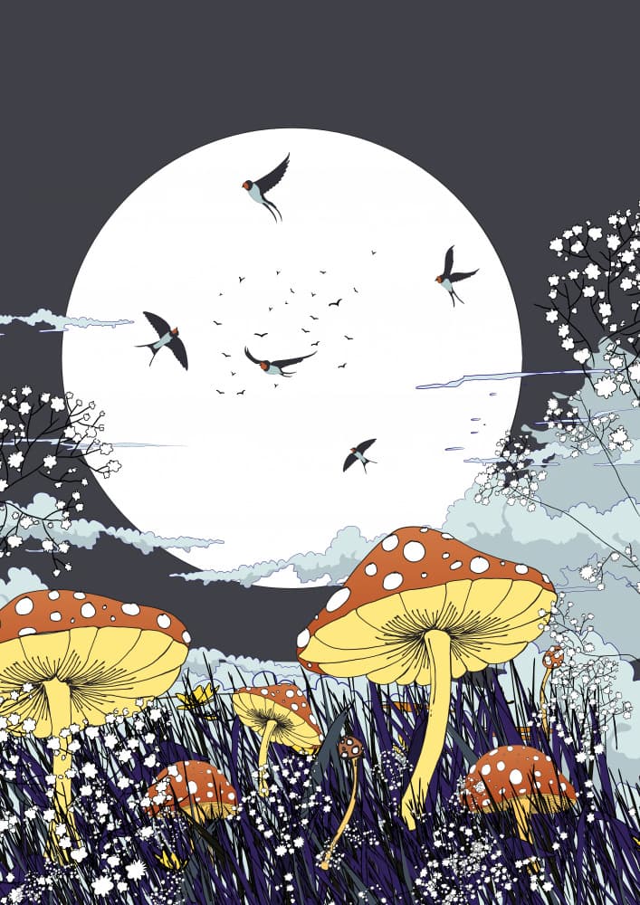 Moonlit Mushroom Flight by Nicholas — canvas wall art