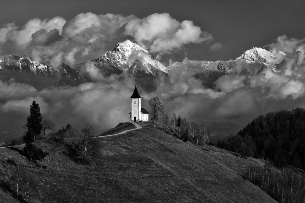 Alpine Chapel Vista by Bojan Kolman — canvas wall art