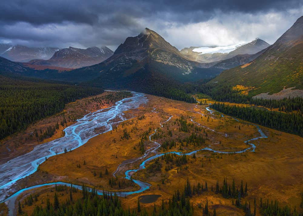 Glacial River Autumn Valley by Yun Thwaits — canvas wall art