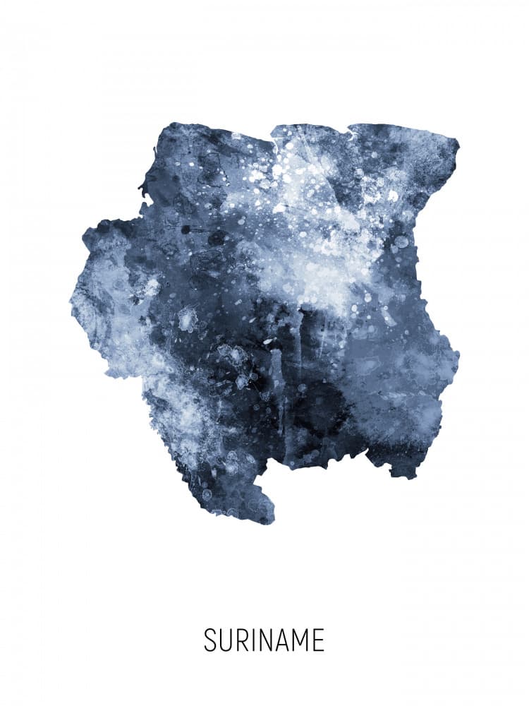 Suriname Watercolor Map by Michael Tompsett — canvas wall art