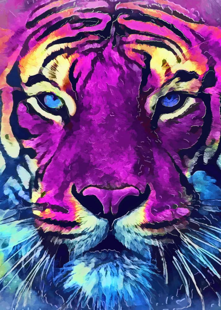 Vibrant Tiger Portrait by Justyna Jaszke — canvas wall art