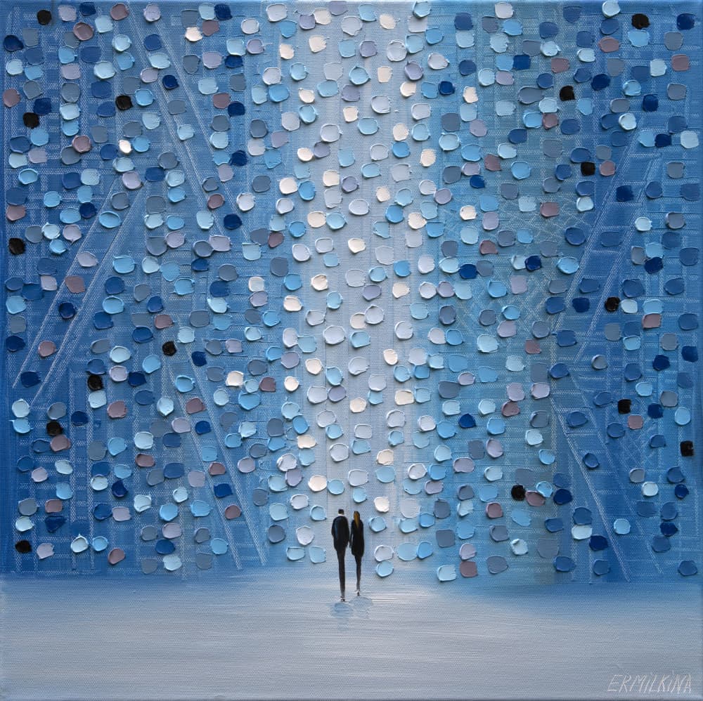 Couple Under Blue Lights by Ekaterina Ermilkina — canvas wall art