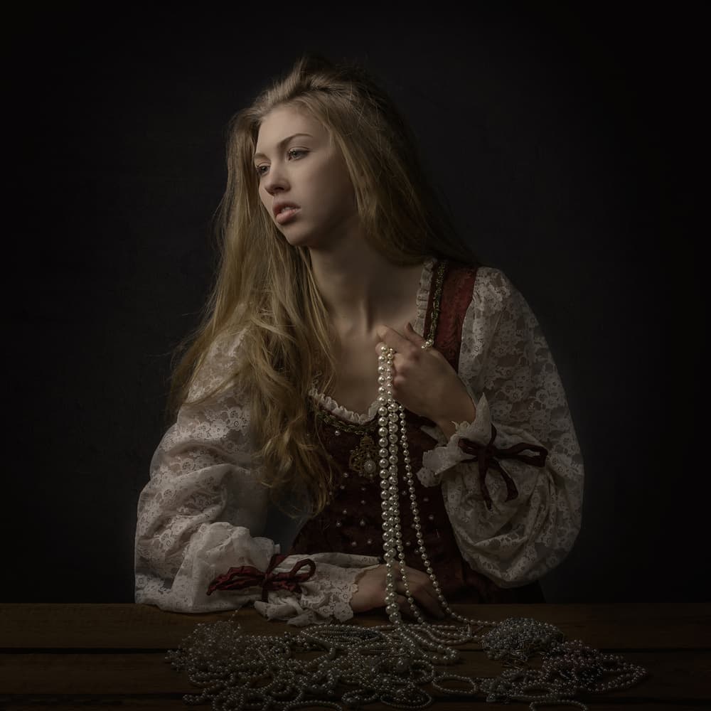 Elegant Girl With Pearls by Carine Belzon — canvas wall art