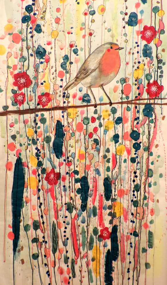 Whimsical Robin Garden by Sylvie Demers — canvas wall art