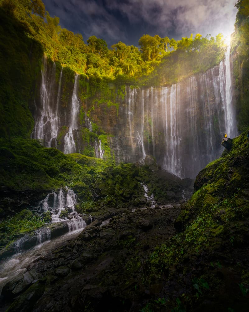 Sunlit Jungle Waterfalls by SANDEEP MATHUR — canvas wall art