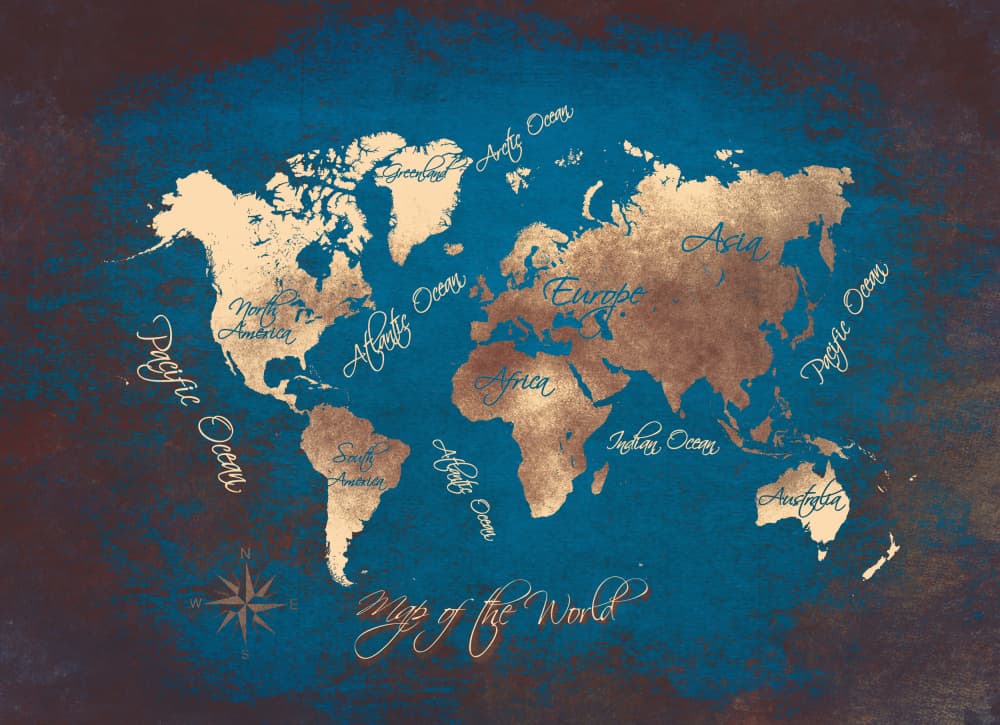 Rustic Golden World Map by Justyna Jaszke — canvas wall art