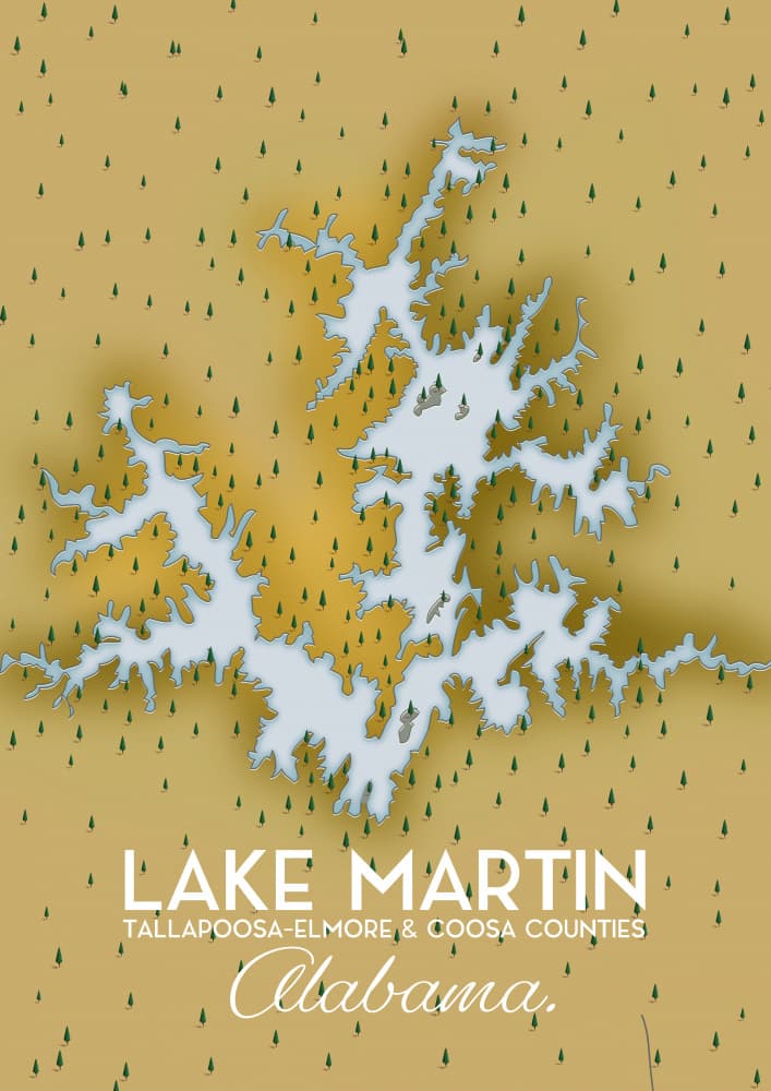 Lake Martin Alabama Map by Nicholas — canvas wall art