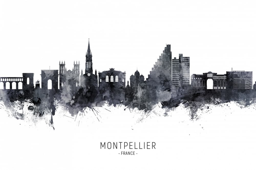 Montpellier France Skyline by Michael Tompsett — canvas wall art