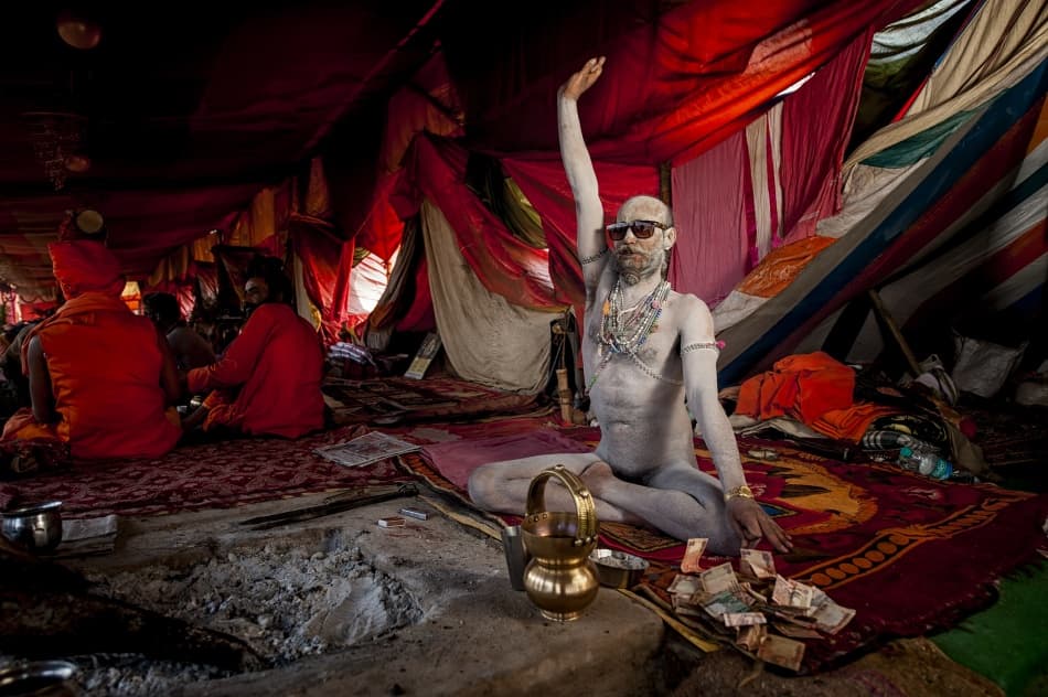 Indian Sadhu with Sunglasses by Prateek Dubey — canvas wall art