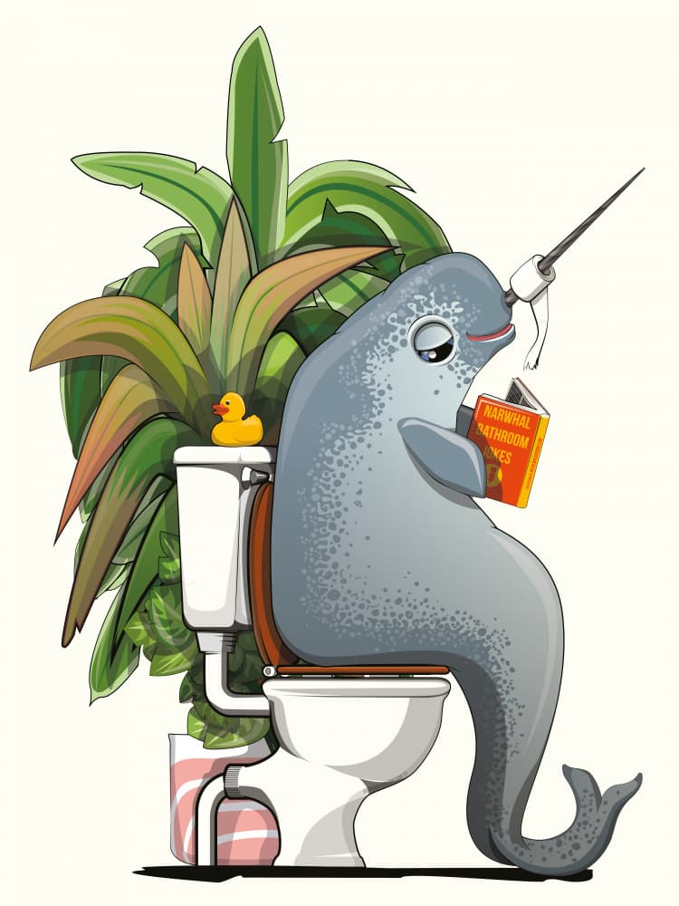 Narwhal Bathroom Break by In The Washroom — canvas wall art