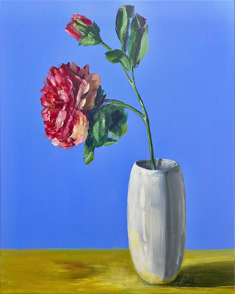 Red Flower Blue Still Life by Marina Kozyr — canvas wall art