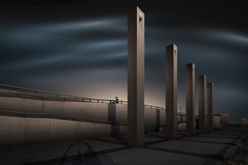 Solitary Figure Modern Pillars by Shuchuan Liu — canvas wall art