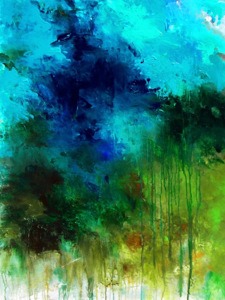 Vibrant Blue Green Abstract by Ron Halfant — canvas wall art