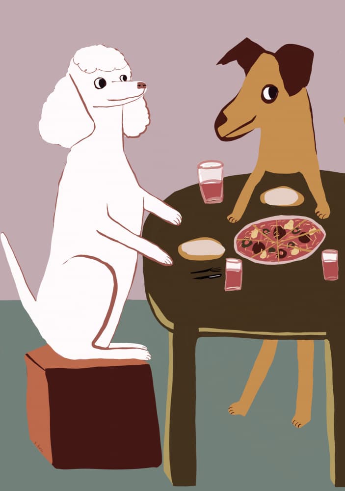 Friendly Dogs Share Pizza by Sharyn Bursic — canvas wall art
