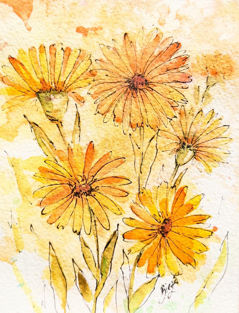 Golden Orange Flowers by Anda Bieza — canvas wall art