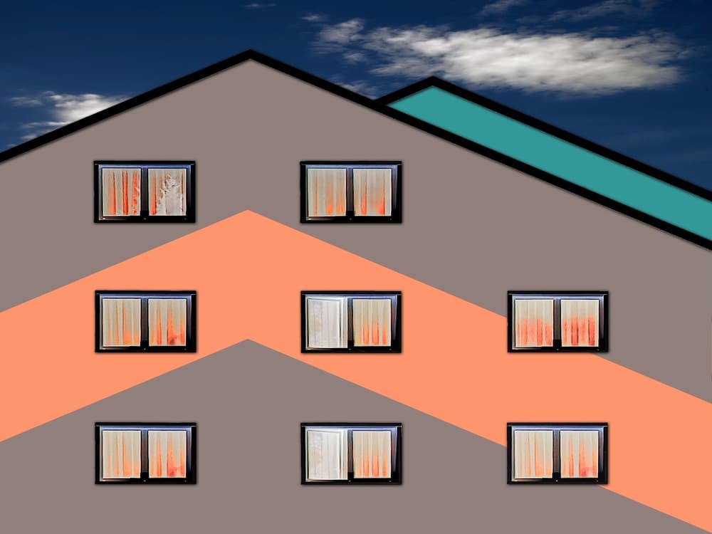 Colorful Geometric Building by Raffaele Corte — canvas wall art