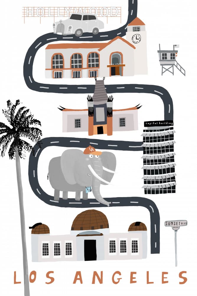 Los Angeles Whimsical Journey by Carla Daly — canvas wall art
