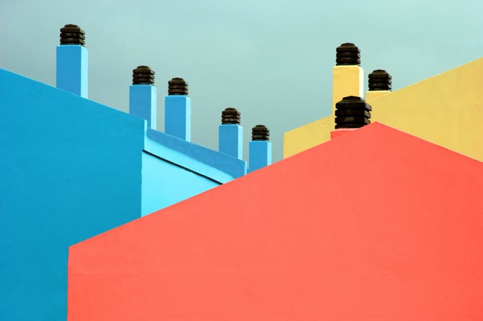 Vibrant Geometric Buildings by Jure Kravanja — canvas wall art