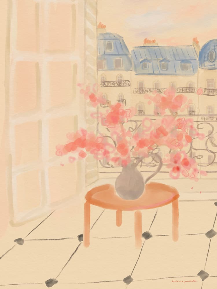 Cherry Blossoms In Parisian Apartment by Katharina Puritscher — canvas wall art