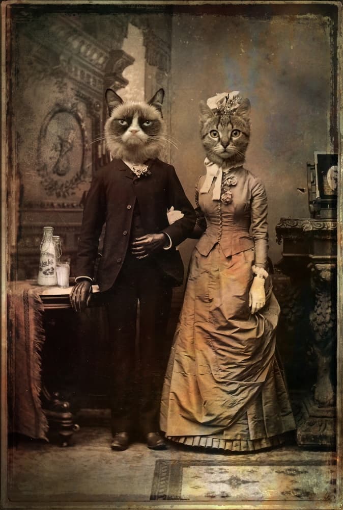 Victorian Cat Couple by DDiArte — canvas wall art