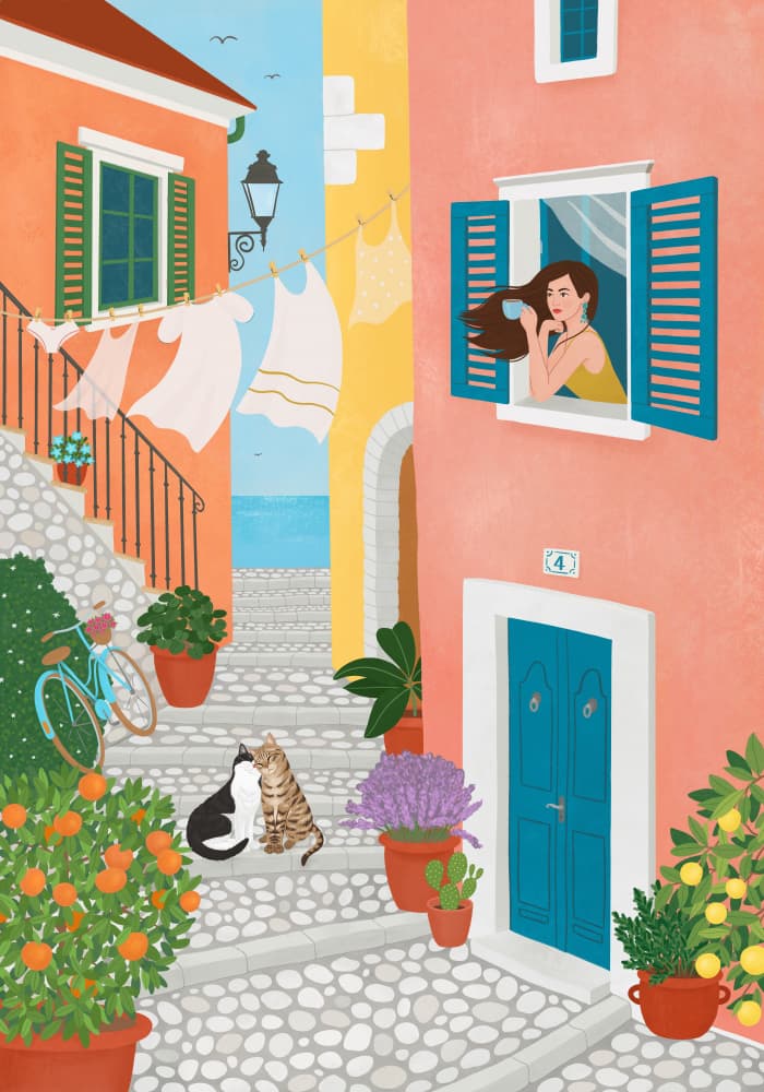 Charming Mediterranean Street Life by Petra Holíková — canvas wall art