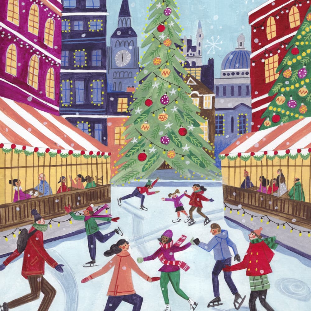 Skating in London Christmas by Caroline Bonne Müller — canvas wall art