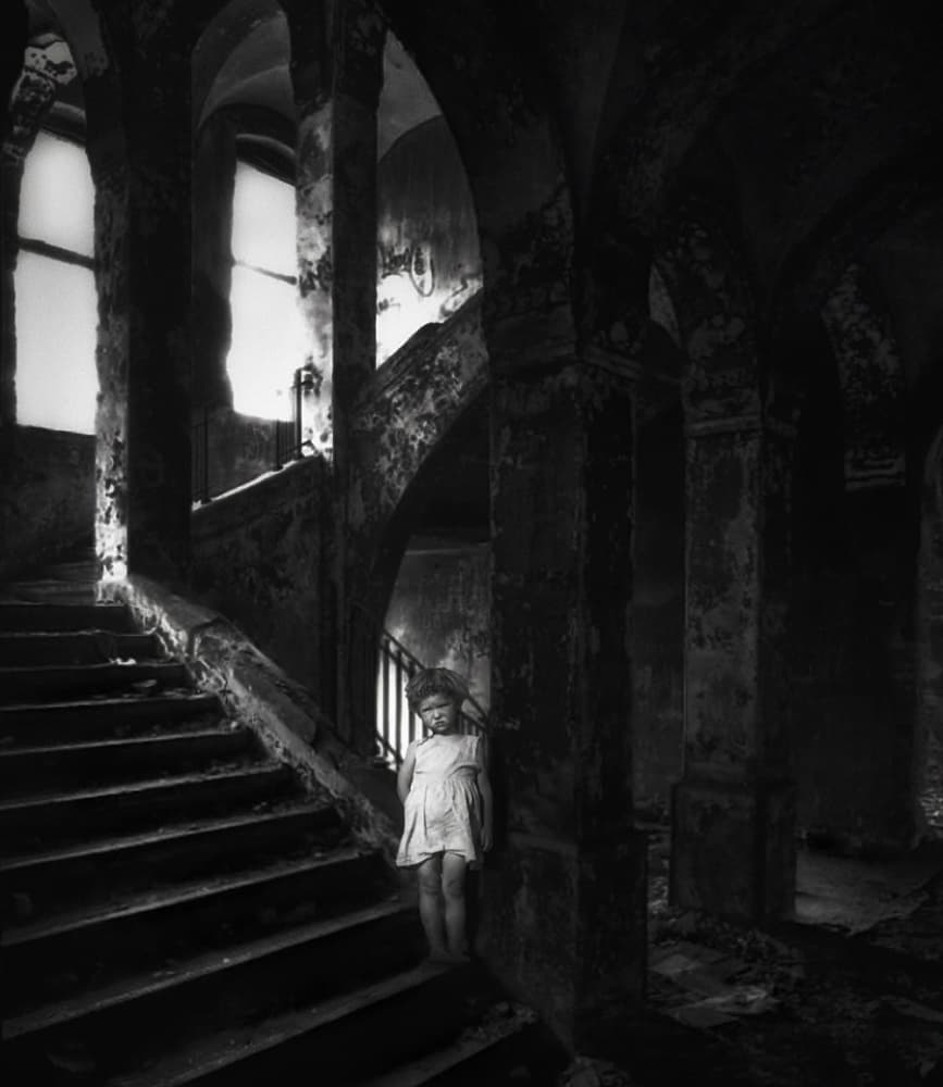 Eerie Stairwell Girl by Holger Droste — canvas wall art