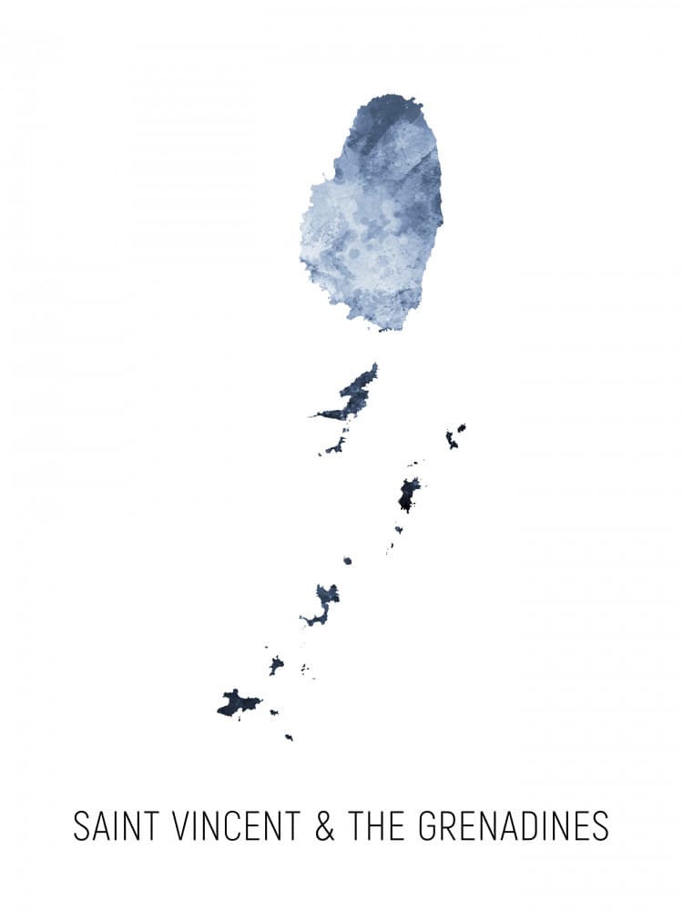 Saint Vincent Watercolor Map by Michael Tompsett — canvas wall art