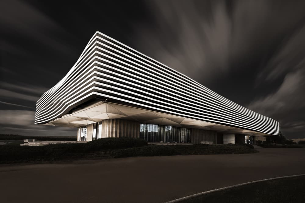 Sleek Striped Architecture Night by Manuel Ponce Luque — canvas wall art
