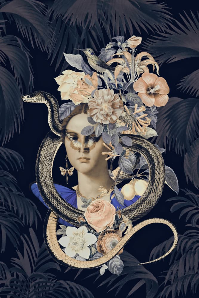 Tropical Woman and Snake by Andrea Haase — canvas wall art