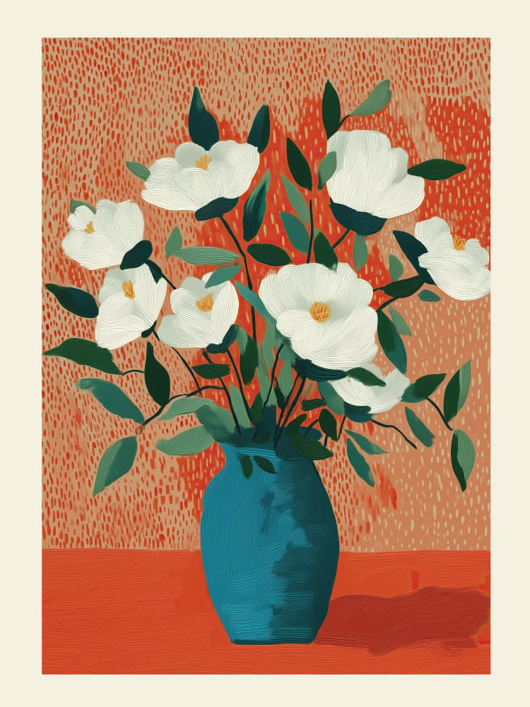 White Blooms Blue Vase by Nadjaa — canvas wall art