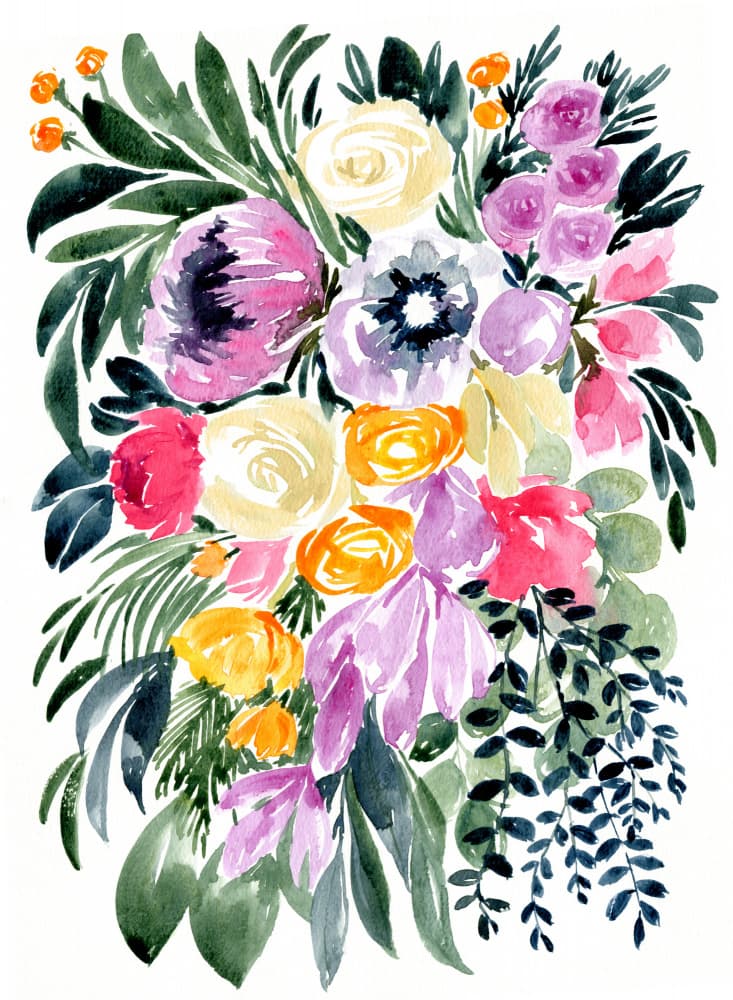 Vibrant Watercolor Blooms by Rosana Laiz Blursbyai — canvas wall art